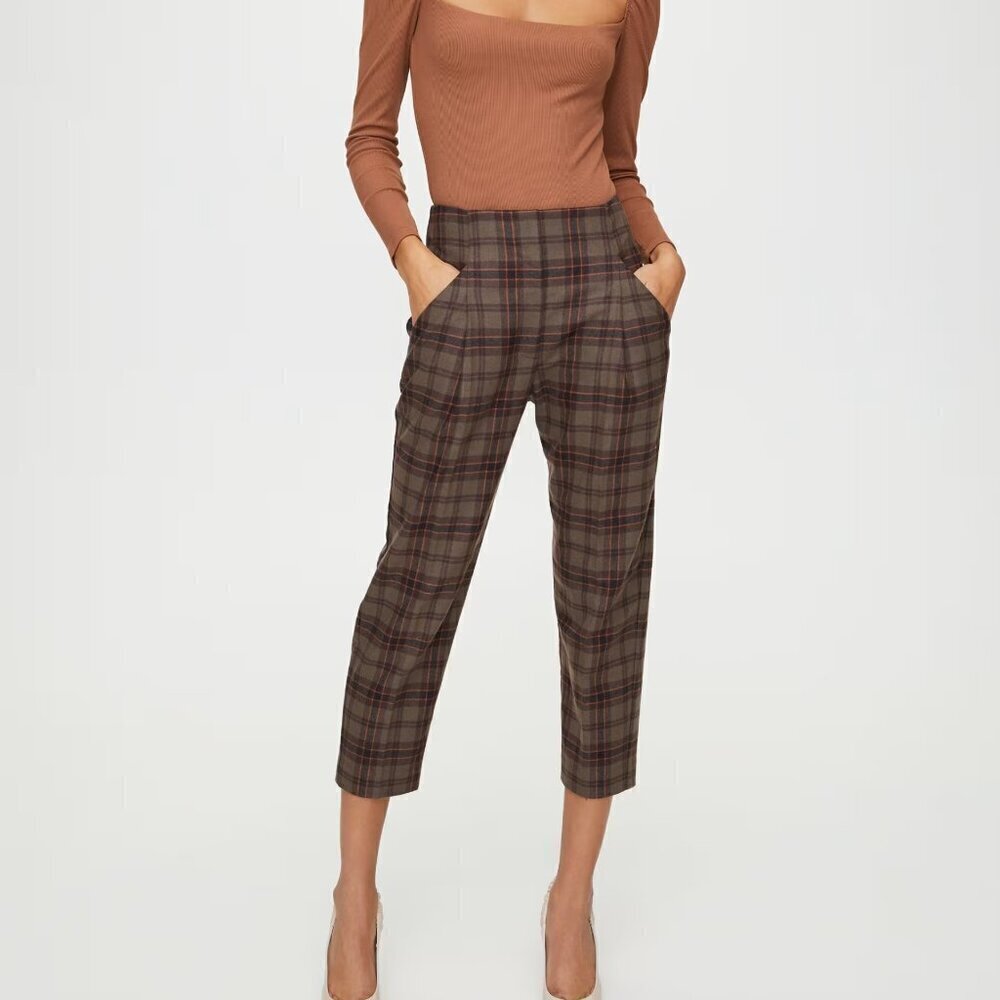 Aritzia Wilfred Chambéry Pant- Cropped, Pleated Plaid Pants- Size 0